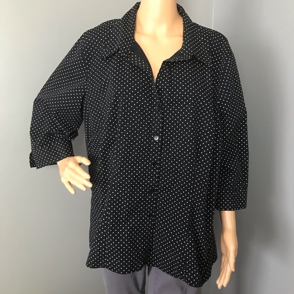 Lane Bryant Button-Down Blouse – Black & White Dot Print – Size 18/20